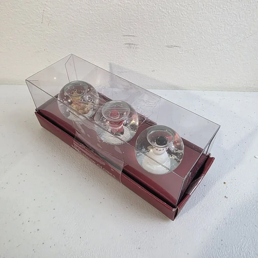 RESTORATION HARDWARE Mini Christmas Holiday Snow Globes Santa Bear Snowman EUC